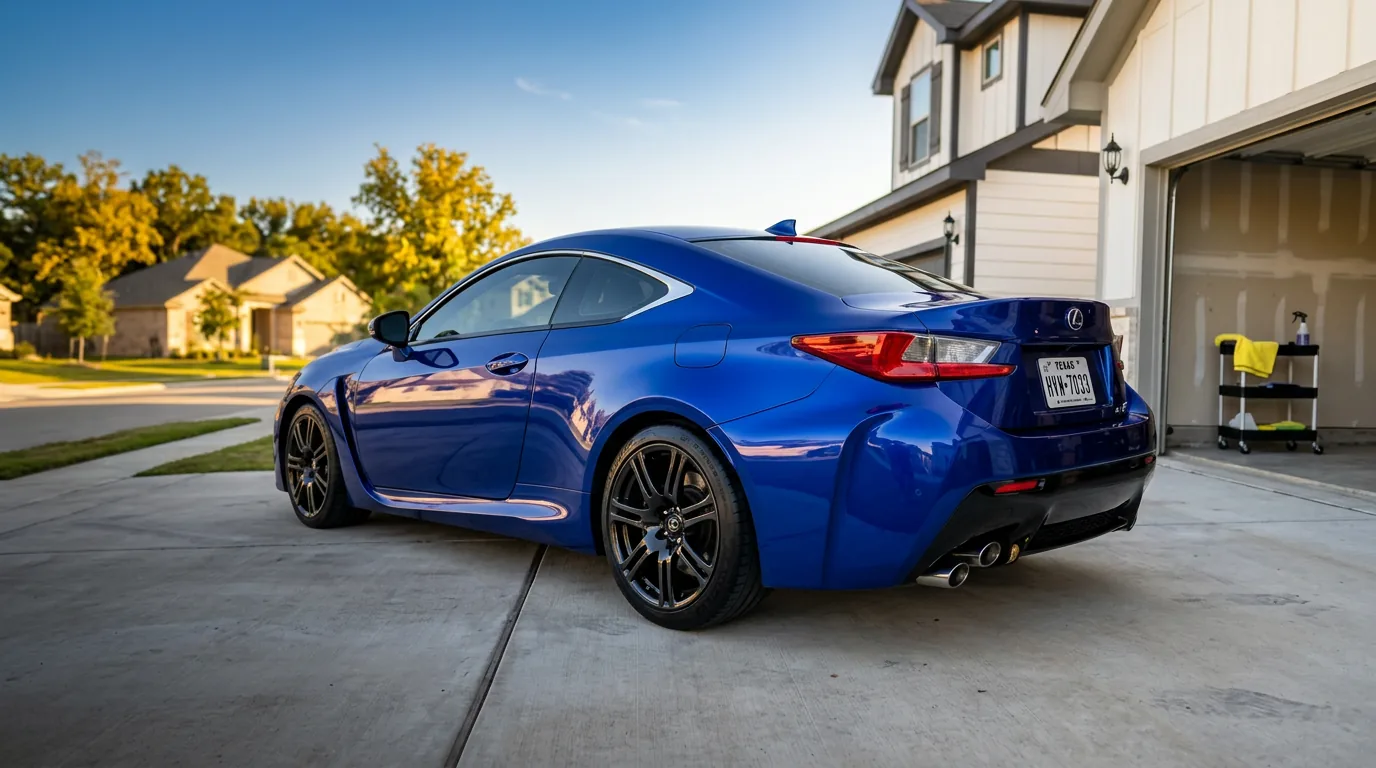 Glossy black sports car after professional detailing